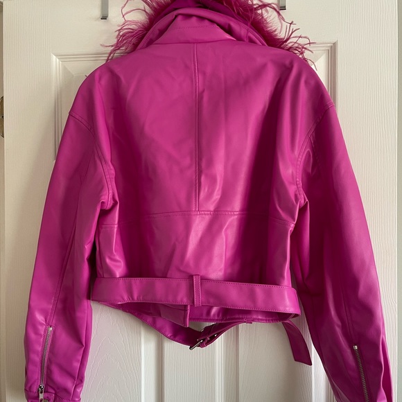 Luxe Living Pink Feather Moto Jacket - Size Large - Picture 6 of 7
